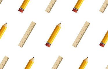 Back to school pattern with pencils and rulers.