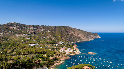 Obraz premium Aerial view of Fornells and Aiguablava creek in Begur, Catalonia