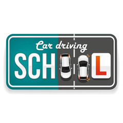 Two cars and a driving school apprentice sign on a car license plate are added to the inscription - a driving school.