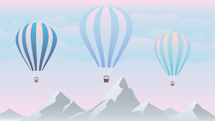 Fototapeta na wymiar Air balloons on background beautiful nature. Vector illustration.