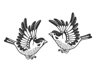 Sparrow birds tattoo sketch engraving vector illustration. Scratch board style imitation. Hand drawn image.