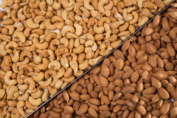 Almonds cashew nus and walnuts