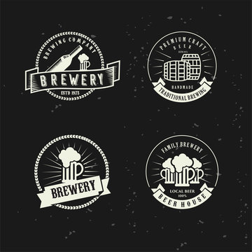 Set Of Vintage beer brewery Logo Hipster Retro vector emblems, labels, badges, logos, stamp , icon . craft beer with a black background