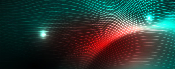 Shiny neon vector wave line abstract background, motion concept