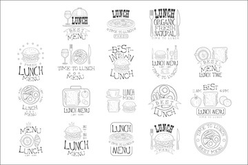 Best In Town Organic Lunch Menu Set Of Hand Drawn Black And White Sign Design Templates With Calligraphic Text