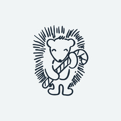 Cute hedgehog with candy. Cartoon hand drawn vector illustration