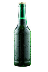 misted beer bottle green color isolated on white background