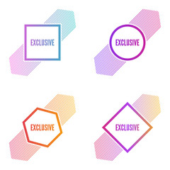 Set of multicolored gradient banner different geometric shapes exclusive sales with diagonal lines. Stylish vector illustration.