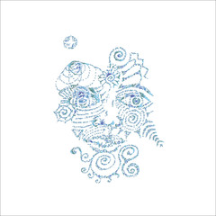 Color illustration with the face of the Shamna, the spirit of the forest in the style of domatok. Pattern, ornament.