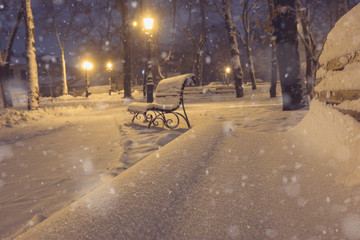 Fototapeta na wymiar Footpath in a fabulous winter city park