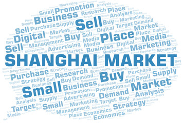 Shanghai Market word cloud. Vector made with text only.