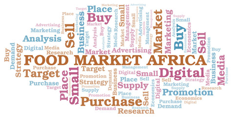 Fototapeta premium Food Market Africa word cloud. Vector made with text only.