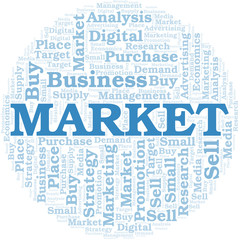 Market word cloud. Vector made with text only.