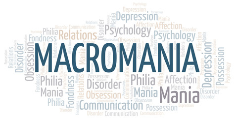 Obraz premium Macromania word cloud. Type of mania, made with text only.
