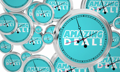 Amazing Deal Big Sale Special Offer Discount Clocks Time Deadline Now 3d Illustration