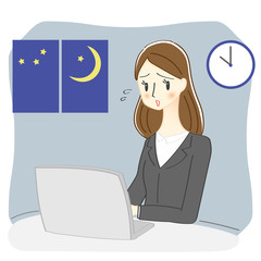 残業するビジネスウーマンのイラスト
