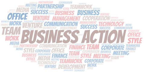 Business Action word cloud. Collage made with text only.