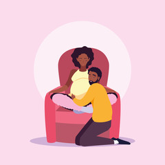 pregnant wife afro sitting in sofa with husband