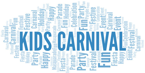 Kids Carnival word cloud vector made with text only.