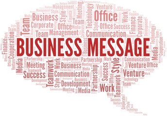 Business Message word cloud. Collage made with text only.