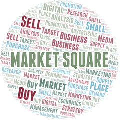 Market Square word cloud. Vector made with text only.