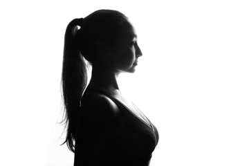one woman exercising fitness smiling portrait in silhouette on white background