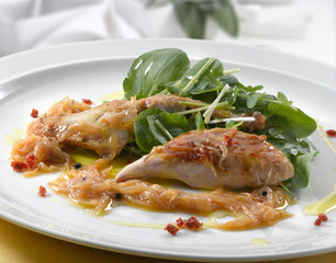 Pollo con cebolla y verduras. Chicken with onion and vegetables.