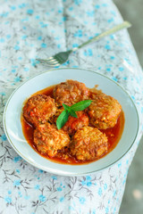 meatballs, tasty meat dish (ground meat). top food background. copy space