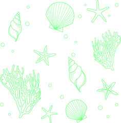 貝殻とサンゴとヒトデ_ライトグリーン