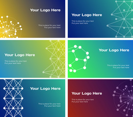 Technology, science and business backgrounds set in dark colors. Gradient cards or banners templates with simple dots and lines shapes and place for text. Vector illustration, design element.