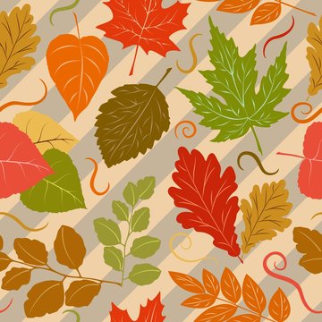 Autumn Leaves Fall Season Vector Seamless Pattern Textile Design 