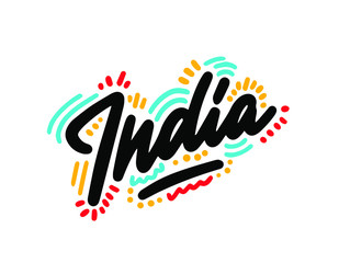 Fototapeta premium India Word Text Handwritten Font Design Vector Illustration