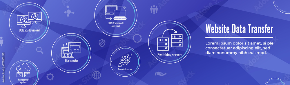 Wall mural website data transfer icon set and web header banner