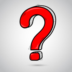 Red question mark. Hand drawn doodle on gray background