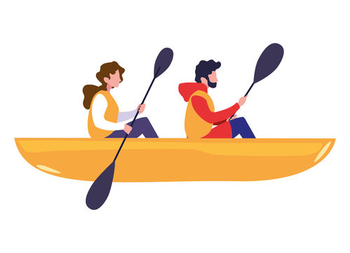 Man And Woman Rowing A Boat