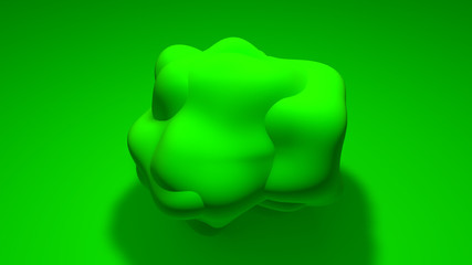 3D sphere of irregular shape with a curved surface. The object is green on a green background. 3D rendering of abstract object, image for desktop, background screensaver of pleasant color.