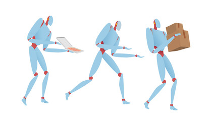 Robotic delivery service concept with artificial Intelligence or ai technology. Robot or drone courier. Modern or future technological shipment innovation and autonomous logistics.