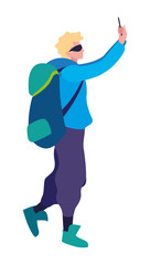 man with backpack hiking traveler