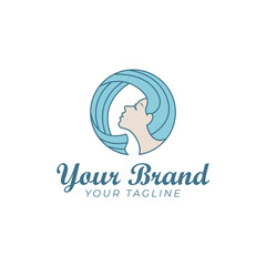 abstract logo template of woman's face and hair in circle shape