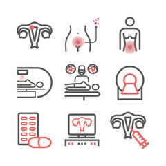 Fototapeta premium Cervical Cancer. Symptoms, Causes, Treatment. Line icons set. Vector signs for web graphics.