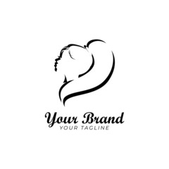 beautiful chic logo of young woman with long hair in black and white