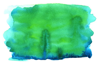 Blue and green on white Watercolor background. Paint on paper.  Hand drawn. High resolution jpg....
