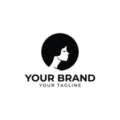 beautiful logo template of woman and curly hair in round shape
