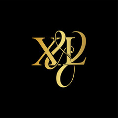 X & L X L logo initial vector mark. Initial letter X & L X L luxury art vector mark logo, rose gold, silver, gold color on black background.