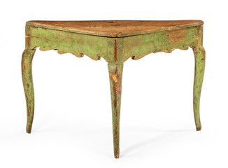 three legged painted wooden table