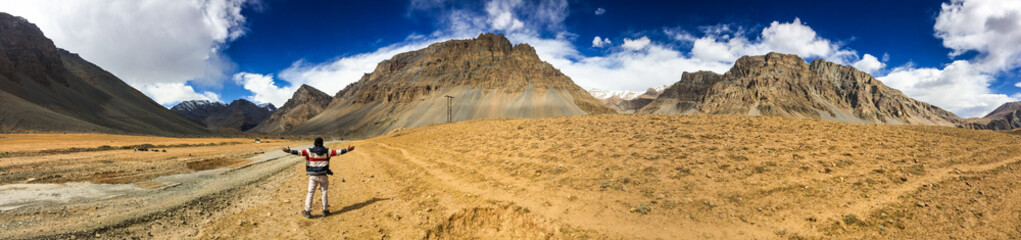 Fototapeta na wymiar Panoramic view of Spiti valley Landscape in Himachal pradesh, India. Travel photography