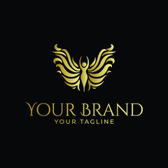 logo of beautiful woman body with wing spread out