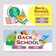 Fototapeta premium colorful web banner school theme with school element