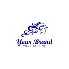 logo template of woman with curly and long hair