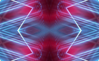 Dark abstract futuristic background. Neon lines, glow. Neon lines, shapes. Pink and blue glow